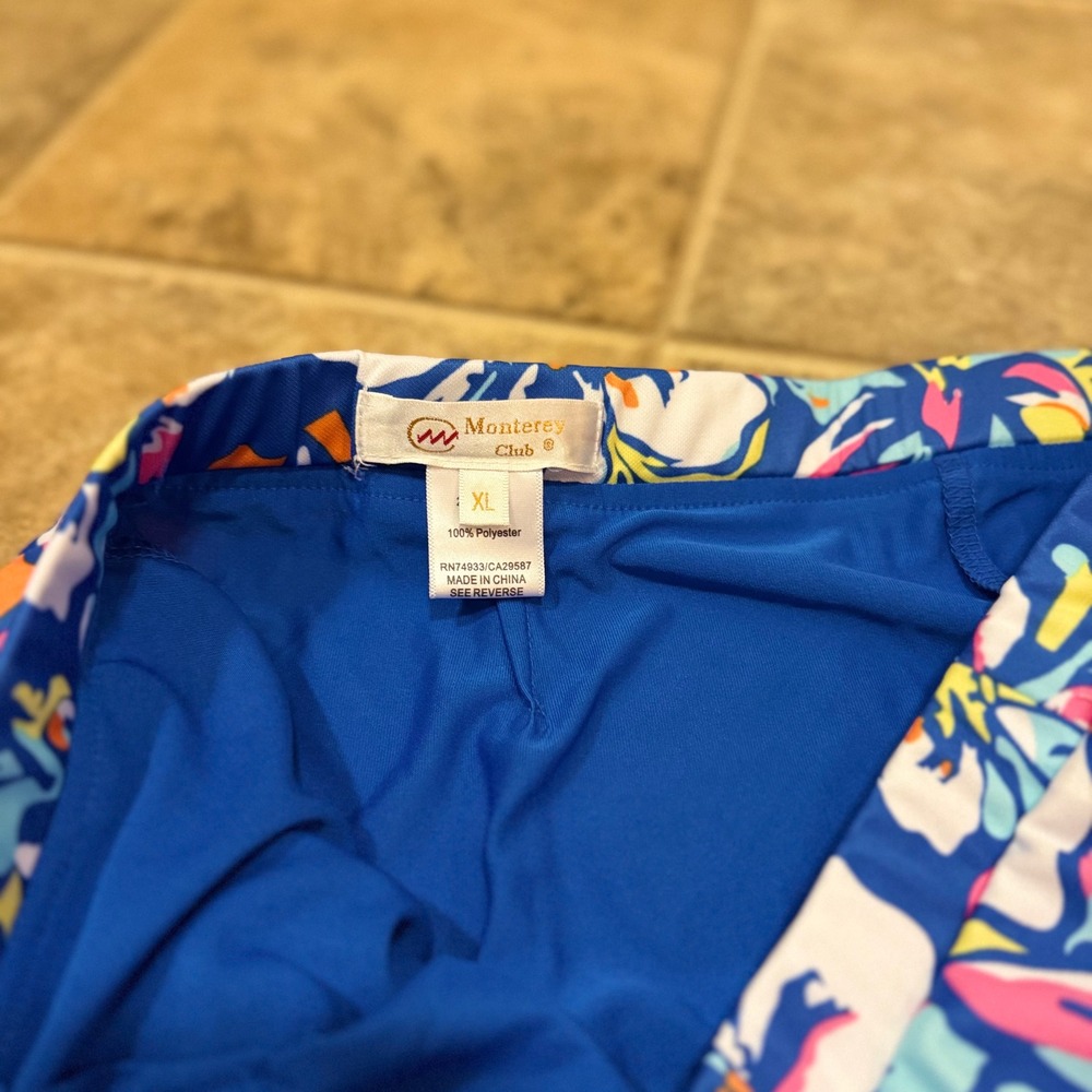 Monterey Club Floral Golf Skort Blue Pink Tropical Print‎ Side Zip XL 2911-010 - Picture 3 of 12